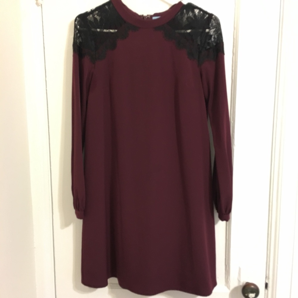 CeCe Maroon Dress with Black Lace Detail